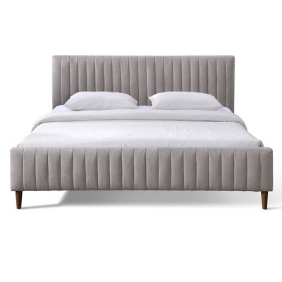 Omax Decor,Spencer Upholstered Mid-Century Fabric King Platform Bed in Gray
