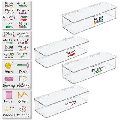 mDesign Stackable Plastic Craft, Sewing Storage Box, 4 Pack + 32 Labels ...
