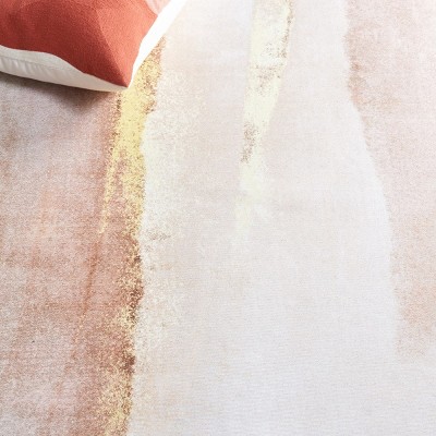 Beige and Gold Abstract Washable Synthetic 6' x 9' Rug