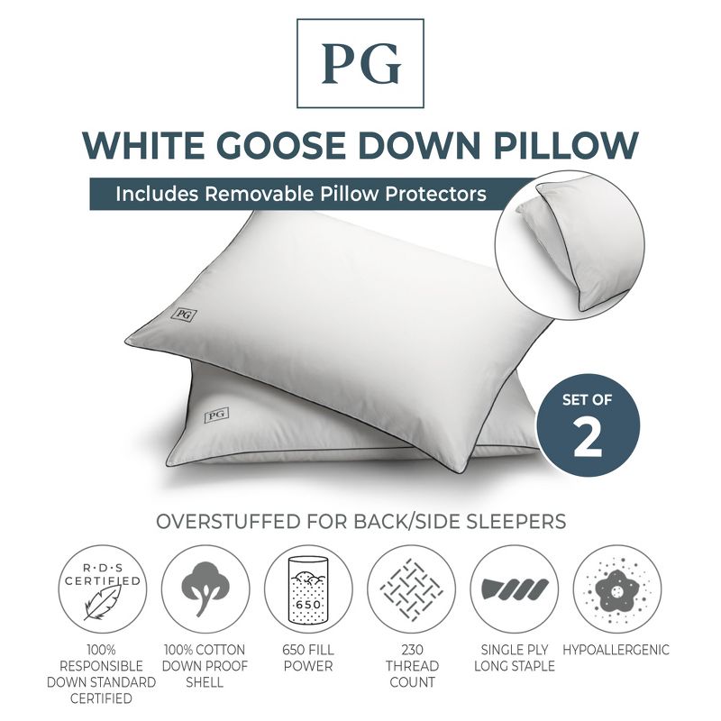 White Goose Down Pillow with 100% Certified RDS Down, and Removable Pillow Protector, 1 of 5