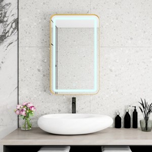 Rectangle Bathroom Cabinets For Wall, Bathroom Cabinets With Mirror, Wall Cabinets With Led-Lit Makeup Mirror With 3 Light Colors-Cuddlewood - 1 of 4