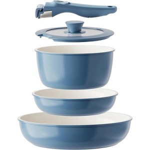 BRINJOY 5-Piece Ceramic Nonstick Cookware Set, Nonstick Kitchen Pot Set, Non-Toxic Nonstick Cookware Set with Removable Handles (Blue) - 1 of 4