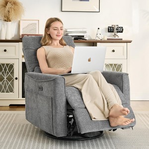 Vipbear Swivel Glider Rocking Chair for Living Room Rocker Recliner Chair with Lumbar Support, USB and Type-C Ports Theater Seating,Chenille Gray - 1 of 4