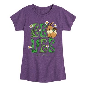 Girls' - Pokémon - Eevee with Daisy Flowers Fitted Short Sleeve Graphic T-Shirt - 1 of 4