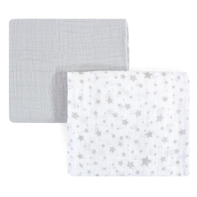 Hudson Baby Infant Cotton Muslin Swaddle Blankets, Gray Stars, One Size
