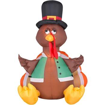 Gemmy Airblown Inflatable Outdoor Happy Turkey, 4 ft Tall, Brown