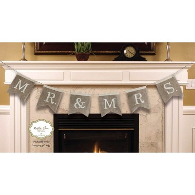 Evergreen Mr. And Mrs. Burlap Wedding Bunting Banner