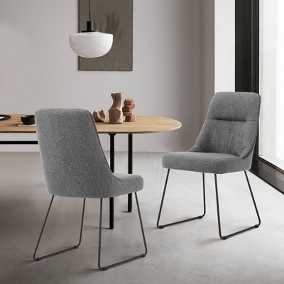 Set of 2 Gray Upholstered Metal High Back Dining Chairs