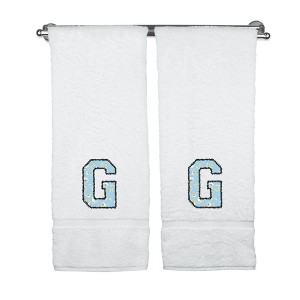 BC BARE COTTON Monogrammed Towels, Personalized Gift, Set of 2 - Embroidered Writing with Light Blue - 1 of 4