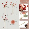 Attop 12 Pcs Artificial Chrysanthemum Flowers, Kiku Pom Pom Mums Flower Faux Home Decor Burgundy, Burnt Orange, Deep Peach - 2 of 4