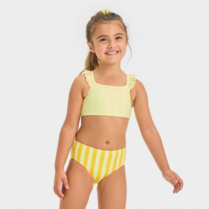 Toddler Girls' Eyelet Ruffle Bikini Set - Cat & Jack™ Yellow, 1 of 5