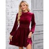 YesFashion Women's Fall Velvet Mini Dress Long Sleeve Mock Neck High Waist Ruffle A Line Flowy Party Dresses - 3 of 4