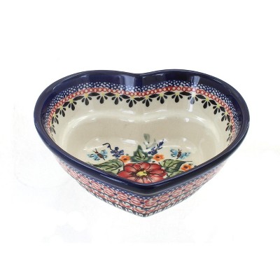 Blue Rose Polish Pottery Floral Butterfly Small Heart Bowl