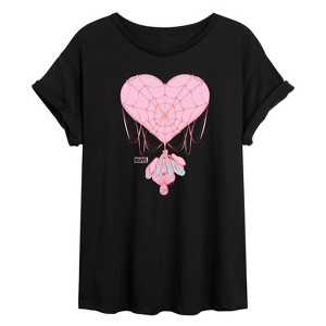Women's - Marvel - Spider-man Valentine Heart Web Oversized Graphic T-Shirt - 1 of 4