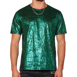 Lars Amadeus Men's Round Neck Short Sleeves Club Sparkle T-Shirt Tops - 1 of 4