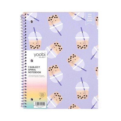 Yoobi Kawaii 1 Subject Notebooks 8"x10.5" Wide Ruled Boba Tea