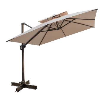 10' x 10' Square Outdoor Double Top Aluminum Offset Cantilever Hanging Patio Umbrella Tan - Crestlive Products