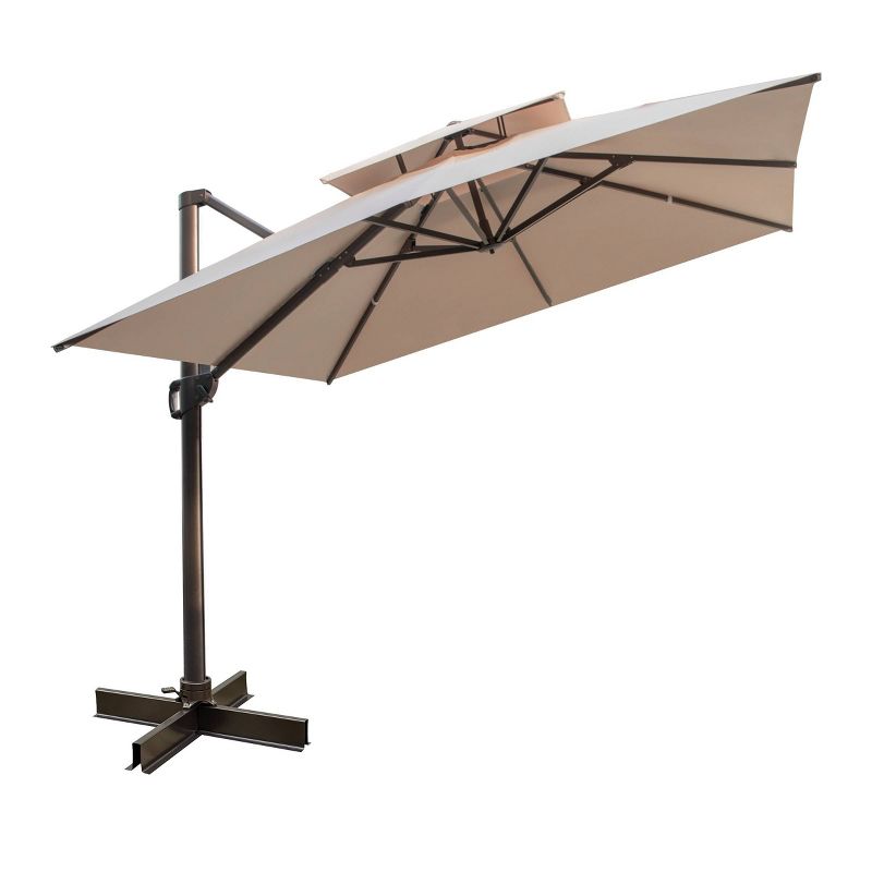 10&#39; x 10&#39; Square Outdoor Double Top Aluminum Offset Cantilever Hanging Patio Umbrella Tan - Crestlive Products, 1 of 9