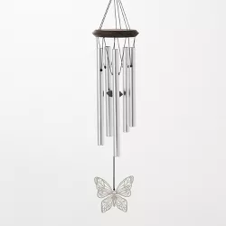 Woodstock Chimes Signature Collection, Woodstock Habitats Chime, 21'', Silver Butterfly Wind Chimes for Outdoor, Patio, Home or Garden Decor HCMB