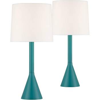 360 Lighting Mid Century Modern Table Lamps 24" High Set of 2 Aqua Metal White Drum Shade Living Room Bedroom House Bedside Nightstand Home