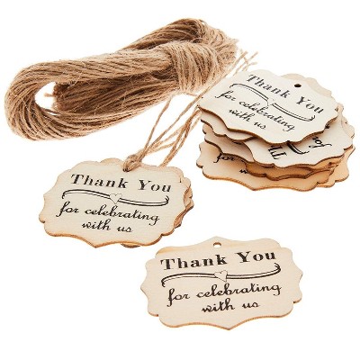 100-Pack Wood Thank You Tags with Twine for Wedding and Baby Shower Party Favors, 2 inches