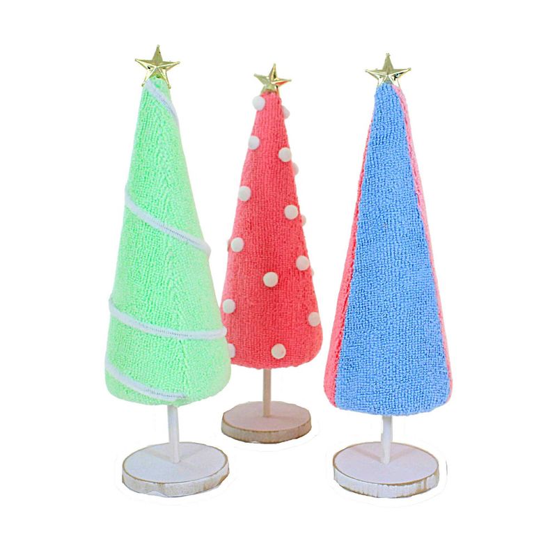 Transpac 11.0 Inch Fabric Punch Needle Tree Set Fabric Wrapped Cone Wooden Base Tree Sculptures, 1 of 4