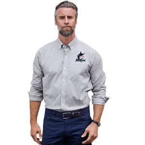 Miami Marlins Cutter & Buck Stretch Oxford Stripe Mens Long Sleeve Dress Shirt - 1 of 1