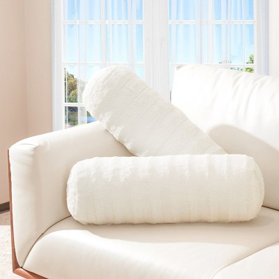 White Faux Fur Decorative Bolster Pillow Set of 2