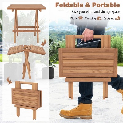 Teak Wood Folding Patio Side Table with Slatted Top