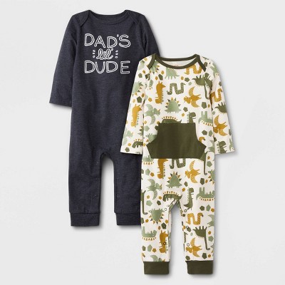 Image of Baby Boys' 2pk 'Dad's Dude' Romper - Cat & Jack™ Charcoal Gray 0-3M
