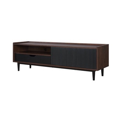 Duane Dark Brown and Black Ribbed TV Stand with Iron Legs