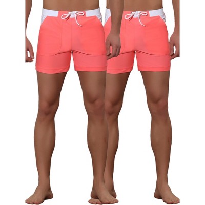 Lars Amadeus Men's Summer Stylish Contrast Color Elastic Waist Surfing Board Shorts 2 Pack