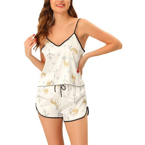 Cheibear Womens Silk Pajamas Set Sleepwear Nightwear Cami Tops With Shorts  Loungewear Floral White Large : Target