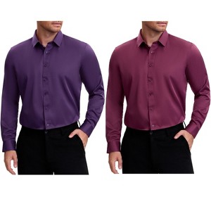 INSPIRE CHIC Men's Point Collar Long Sleeves Button Down Solid Formal Dress Shirts 2 Packs - 1 of 4