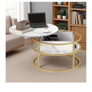Coffee Tables for Living Room, Round Lift Top Coffee Table with Storage and Hidden Compartment, Small Circle Coffee Table White - 1 of 4