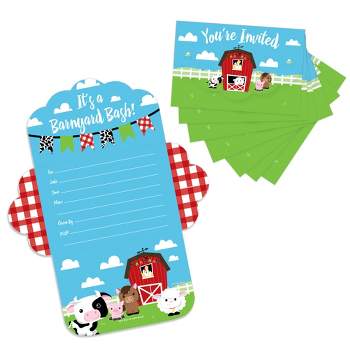 Big Dot of Happiness Farm Animals - Fill-In Cards - Barnyard Baby Shower or Birthday Party Fold and Send Invitations - Set of 8
