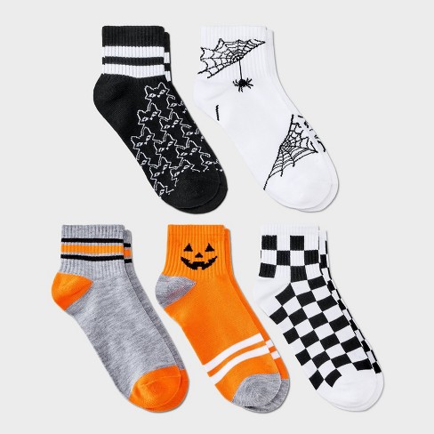 Women's Trick-or-Treat Sporty Halloween Ribbed 5pk Ankle Socks - Hyde & EEK! Boutique™ Orange/Black/White 4-10 - image 1 of 3