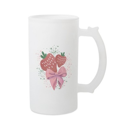 Elanze Designs Freezable Beer Stein Mug With Thumb Grip Handle, 16 Ounce Frosted Glass, Strawberry