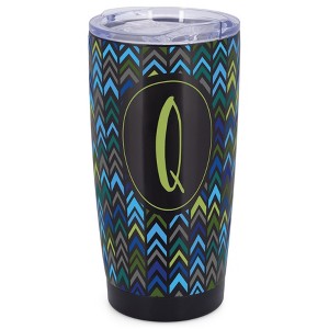 Elanze Designs Q Monogram Herringbone Arrows Wrap-Around Design 20 Ounce Stainless Steel On-The-Go Coffee Mug, Thermal Travel Tumbler with Leak - 1 of 4