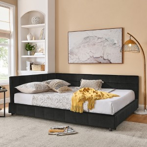 Bellemave Queen Size Upholstered Tufted Bed Frame, Queen Size Bed for Bedroom, Living Room,Velvet, Black - 1 of 4