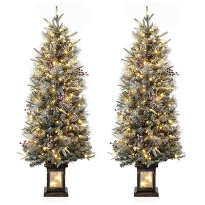 4.5 Ft Prelit Premium Snow Flocked Artificial Christmas Tree with 8 Mode Warm White Led,2pack
