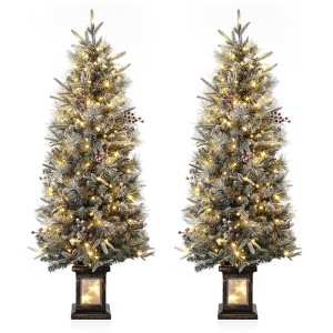 4.5 Ft Prelit Premium Snow Flocked Artificial Christmas Tree with 8 Mode Warm White Led,2pack - 1 of 4