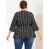 Agnes Orinda Women's Plus Size V Neck 3/4 Sleeve Boho Striped Peplum Babydoll Blouses - 4 of 4