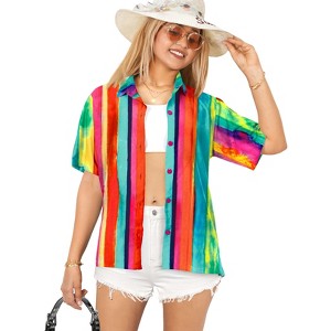 HAPPY BAY Women's Button Down Blouses Short Sleeve Vacation Tops Casual Summer Hawaiian Beach Holidays Outdoor Funky Shirt for Womens - 1 of 4