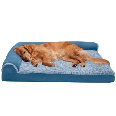 FurHaven Two-Tone Faux Fur & Suede Deluxe Chaise Lounge Orthopedic Sofa Dog Bed