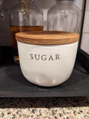 67oz Stoneware Sugar Canister with Wood Lid Cream/Brown - Hearth & Hand™  with Magnolia