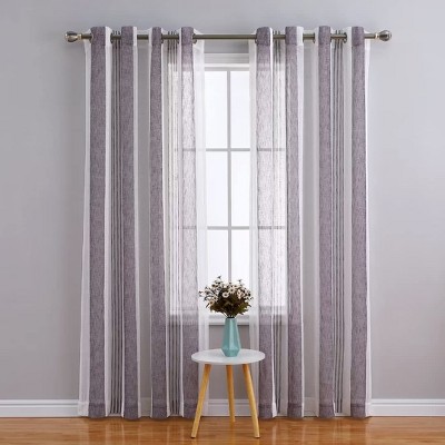 Sheer Curtains for Living Room Bedroom, Stripe Farmhouse Curtains Faux Linen Window Treatments Semi Curtain, Bathroom Curtain Window Grommet，2 Pcs
