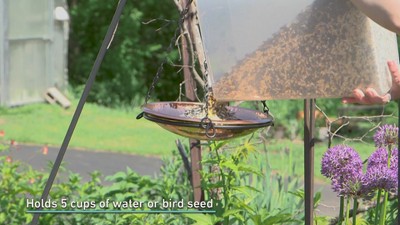 Hand-Hammered Copper Hanging Bird Bath Feeder with Iron Chains