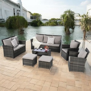 Mshliw 7-Piece PE Rattan Outdoor Furniture Set – 9-Seater Patio Sofa, Machine-Washable Cushions for Garden, Patio, Porch - 1 of 4
