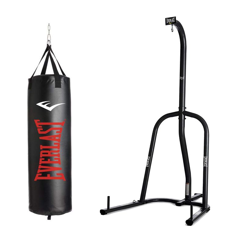 Everlast NevaTear 70 Pound Hanging Heavy Punching Bag with Powder Coated Steel Heavy Bag Stand for MMA and Boxing Training, Black, 1 of 5
